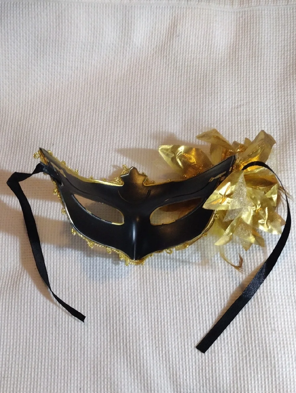 Gold Venetian Masquerade Mask with Floral Accent